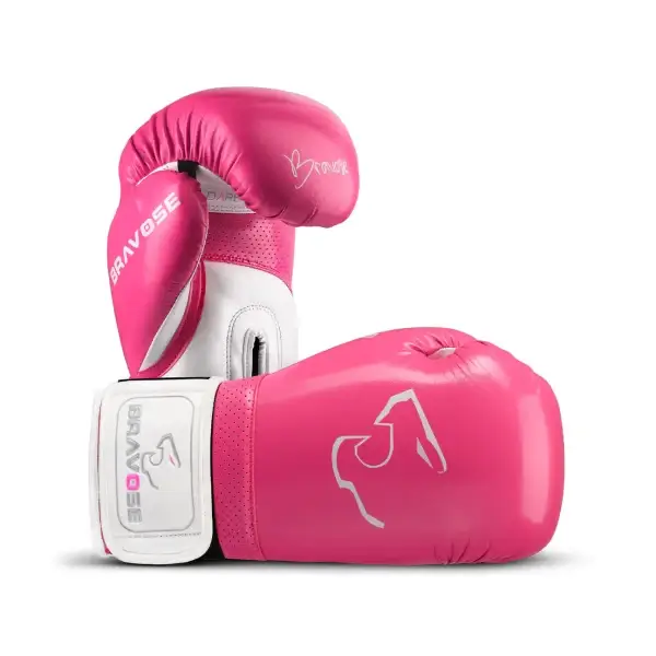 Alpha pink boxing glove. left view of the left glove and back view of the right glove